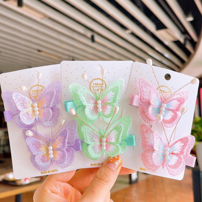 Korean-Style Embroidered Bow Hair Clips for Girls