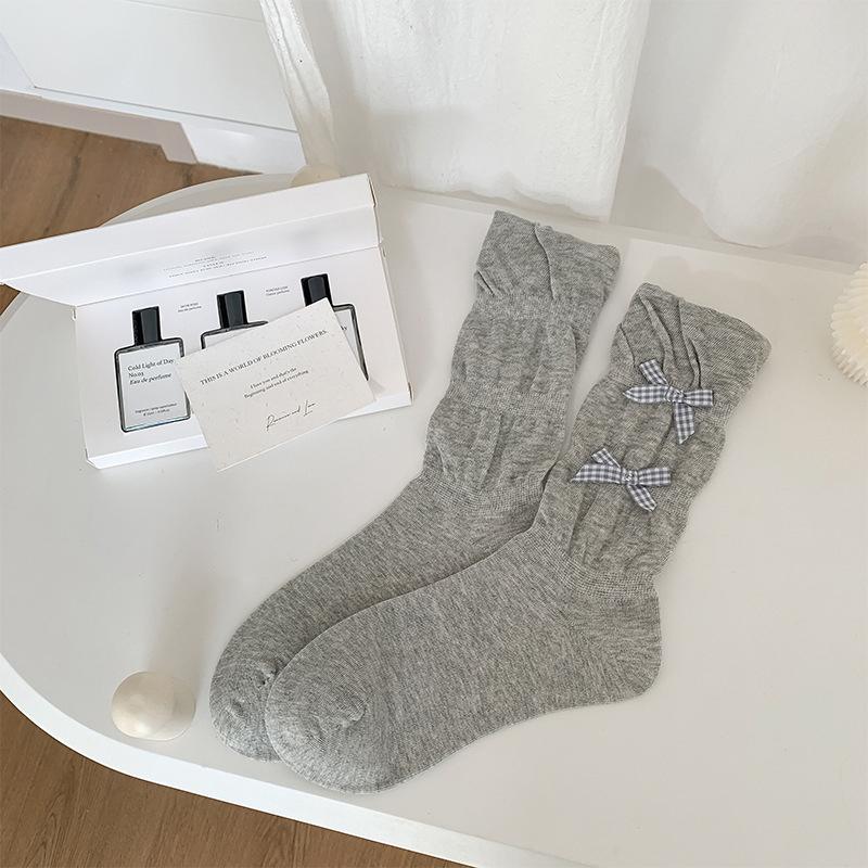 Women'S Stockings High Quality Modern  Simple Cute Japanese Style Long Women Socks Mesh Bow Sweet Knee High Socks Thin White