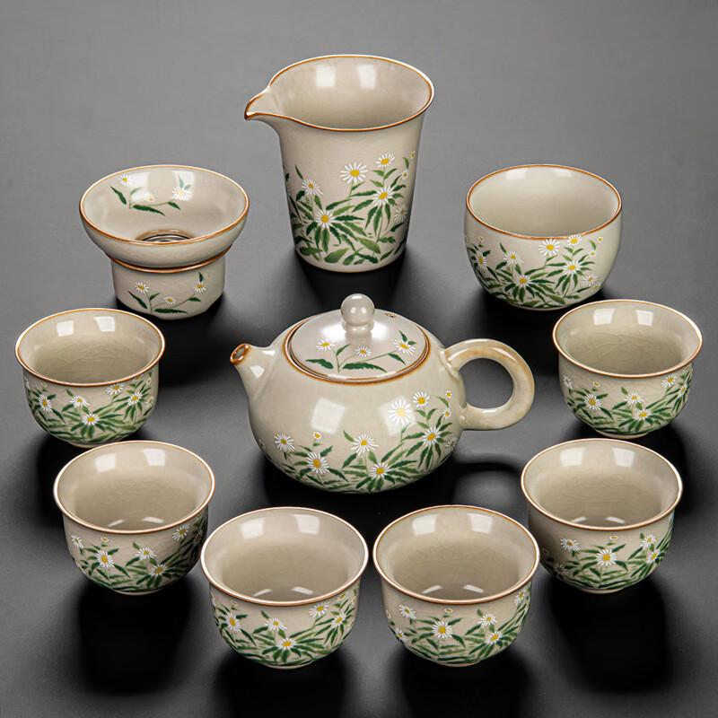 Lainuo Ru Kiln Daisy Xishi Teapot 10-Piece Tea Set