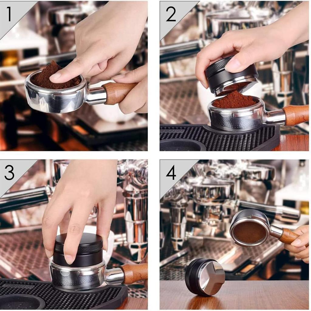 Stainless Steel Espresso Distributor with Adjustable and Bevel Non-Slip Design, Height, 3-Angle (Black, 51mm)