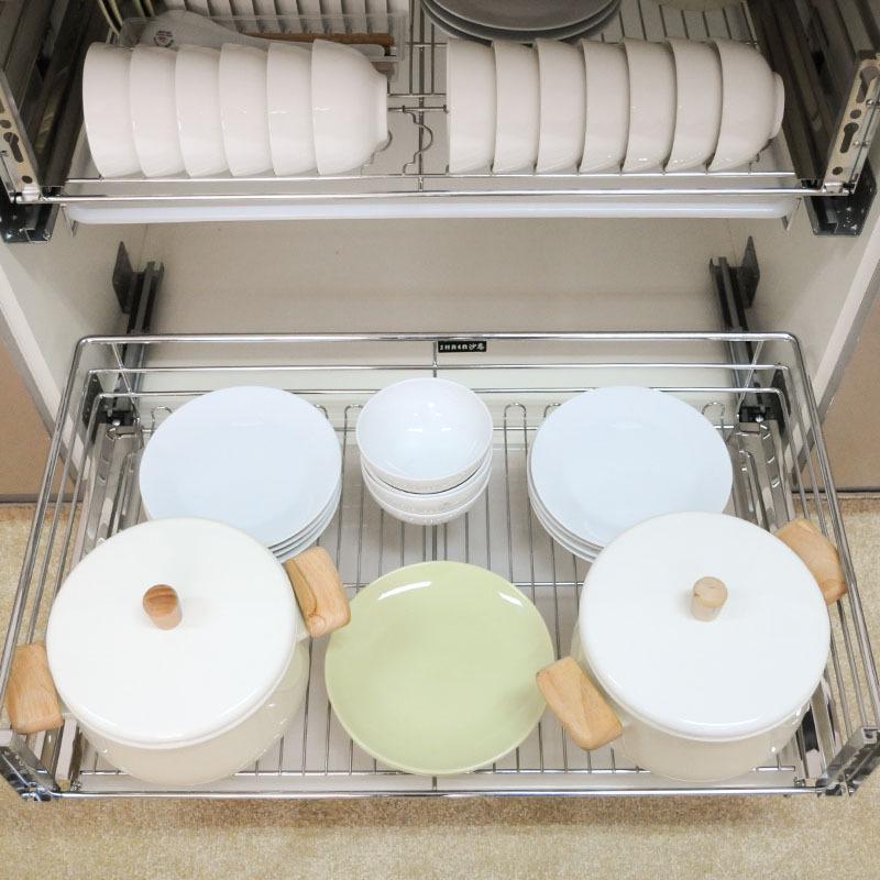 Shane Dvouvrstvý výsuvný košový zásuvkový regál pro kuchyňské skříňky