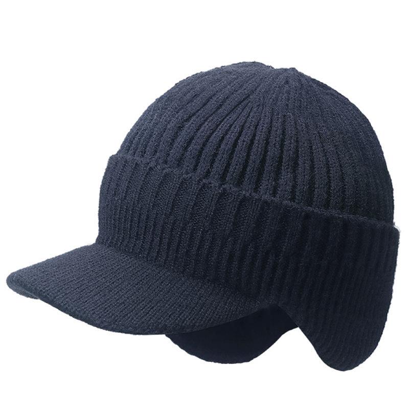 

Men Winter Knitted Hat Outdoor Cycling Ear Protection Warmth Peaked Cap Casual Sunhat Bomber Hats темно-синього кольору