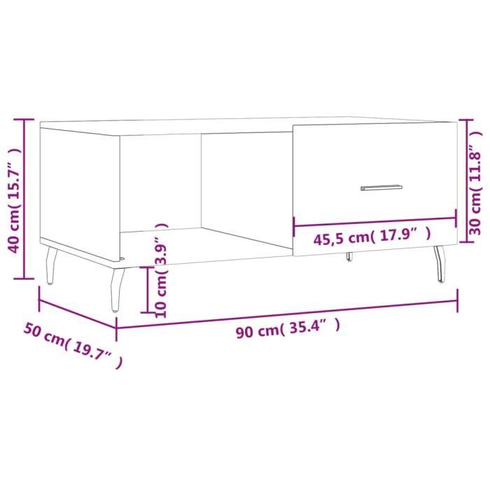 VidaXL Table basse Blanc brillant 90x50x40 cm Bois d'ingénierie 829230