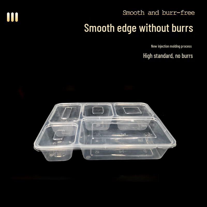Rectangular 5-Compartment Disposable Takeaway Meal Box with Lid