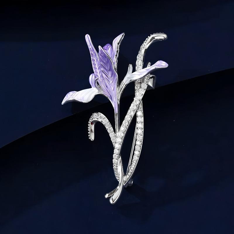 Pair of Tail-shaped Brooches with Enamel Flowers. Luxurious Design Brooch for Women's Accessories.