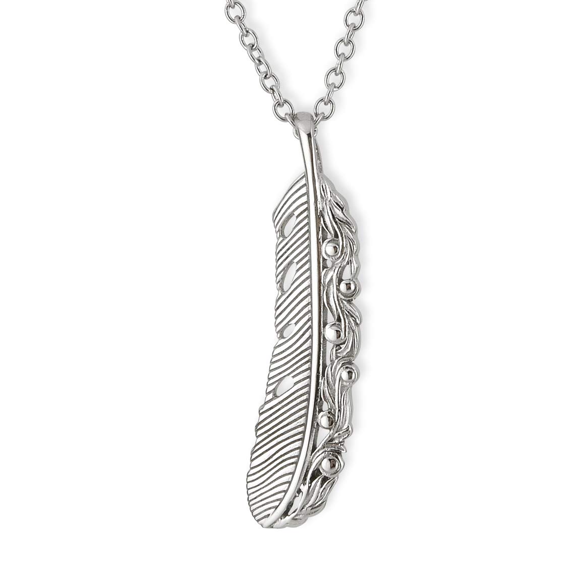Hawaiian Jewelry Necklace, Stainless Steel (Surgical Stainless Steel), FeatherWing Design, Openwork Scroll Pattern, 50cm Cable Chain.