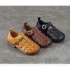 Johnature Genuine Leather Round Toe Soft Soled Sandals Hollow Out Breathable Low Heel Women's Shoes