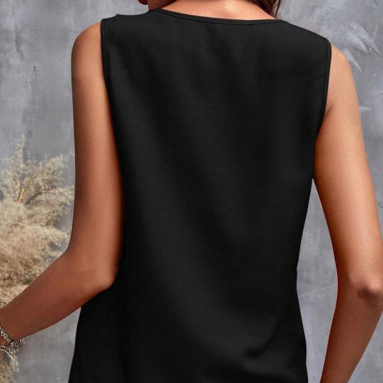 Yousheng Women Vest Solid Color V-Neck Ruffle Trim Sleeveless Blouse Loose Fit Summer Pullover Tops Daily Wear