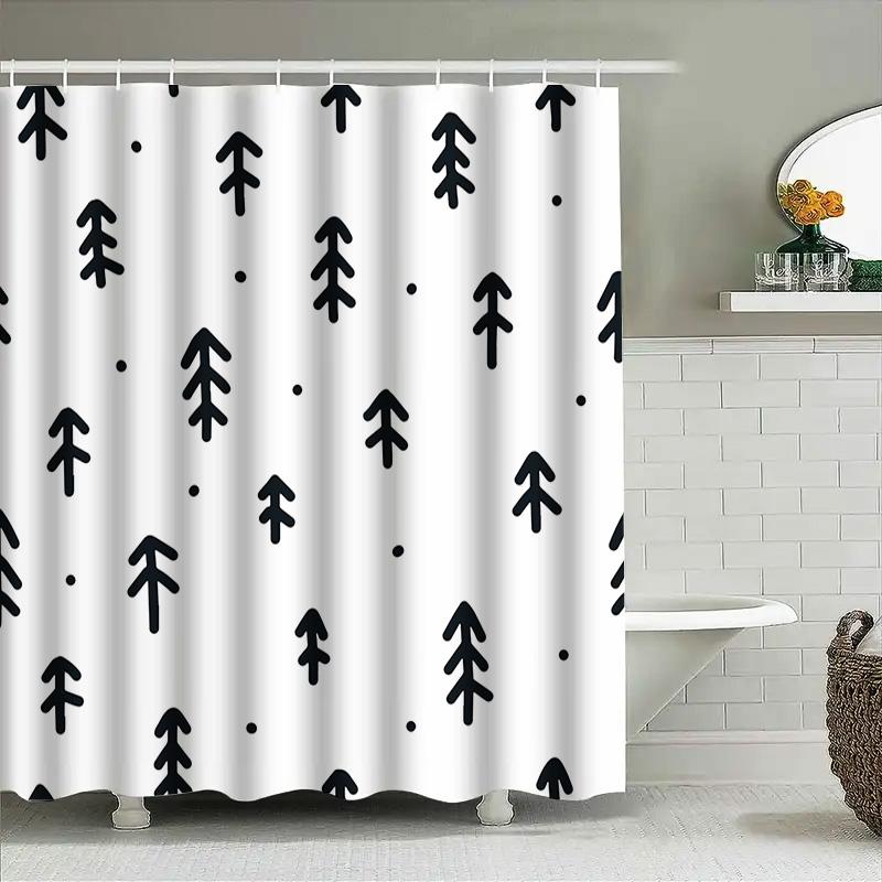 Modern Simple Black Arrow Shower Curtain Waterproof Bath Decoration Home Decor Bathroom Accessories White With Black Arrows Desi