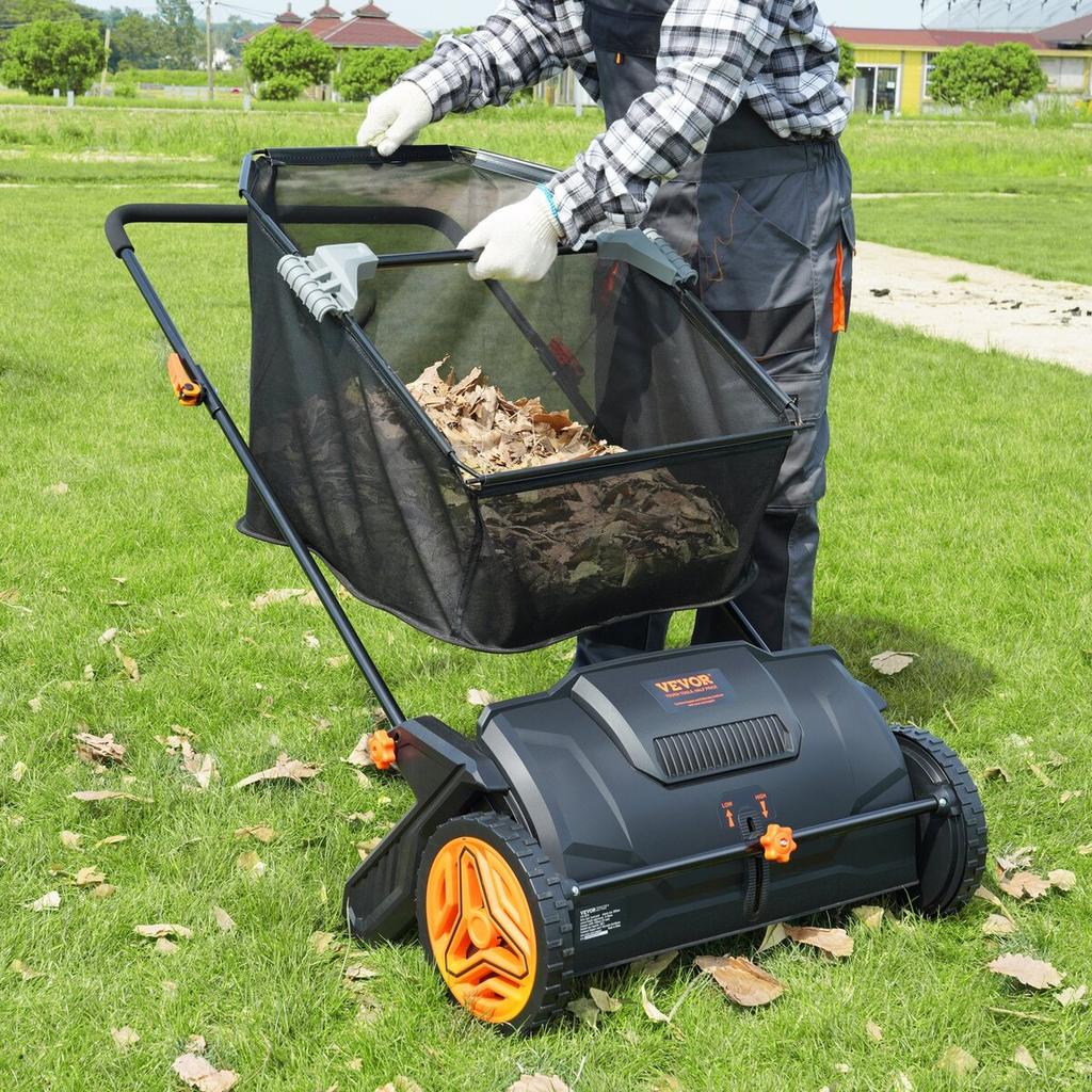 Push Lawn Sweeper, 21-inch Leaf & Grass Collector, Strong Rubber Wheels & Heavy Duty Thickened Steel Durable to Use with Large Capacity 3.5 cu. ft.
