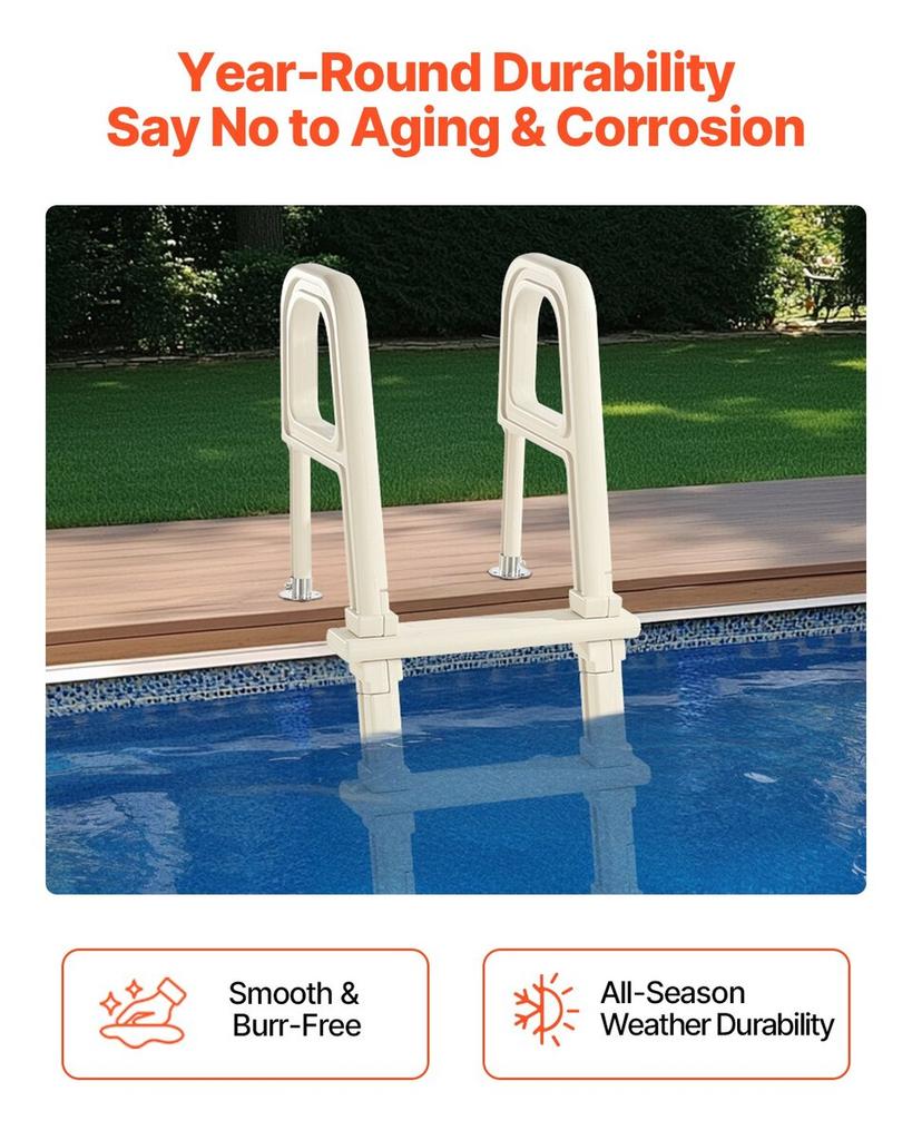 5-Step Inclined Pool Ladder of 2 Handrails Loads 300 Lb for 48-54 In Pool