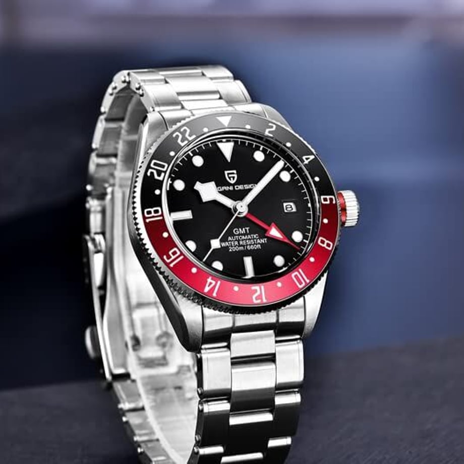 

Чоловічий автоматичний годинник PAGANI DESIGN GMT, Стиль Black Bay, Сапфірове скло, Водонепроникність 200M, Браслет з нержавіючої сталі та гуми, Люкс Спорт