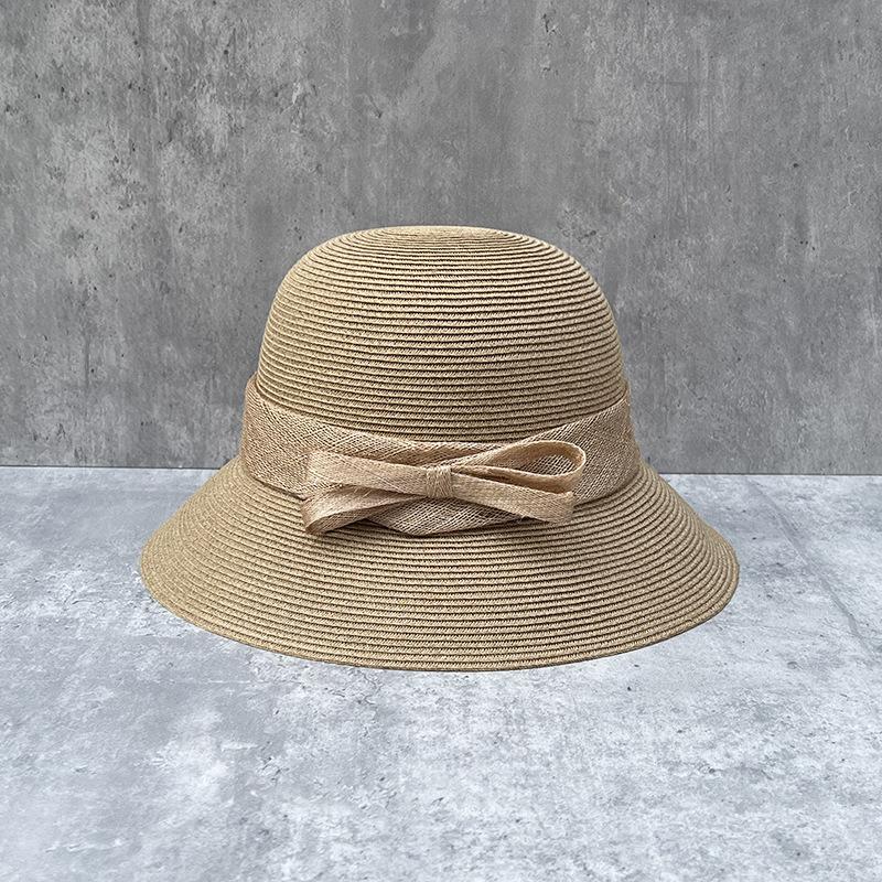 Foldable Bow Straw Woven Fisherman'S Hat Children Summer Vacation Seaside Sunshade Sunscreen Beach Straw Hat Shows Small Face