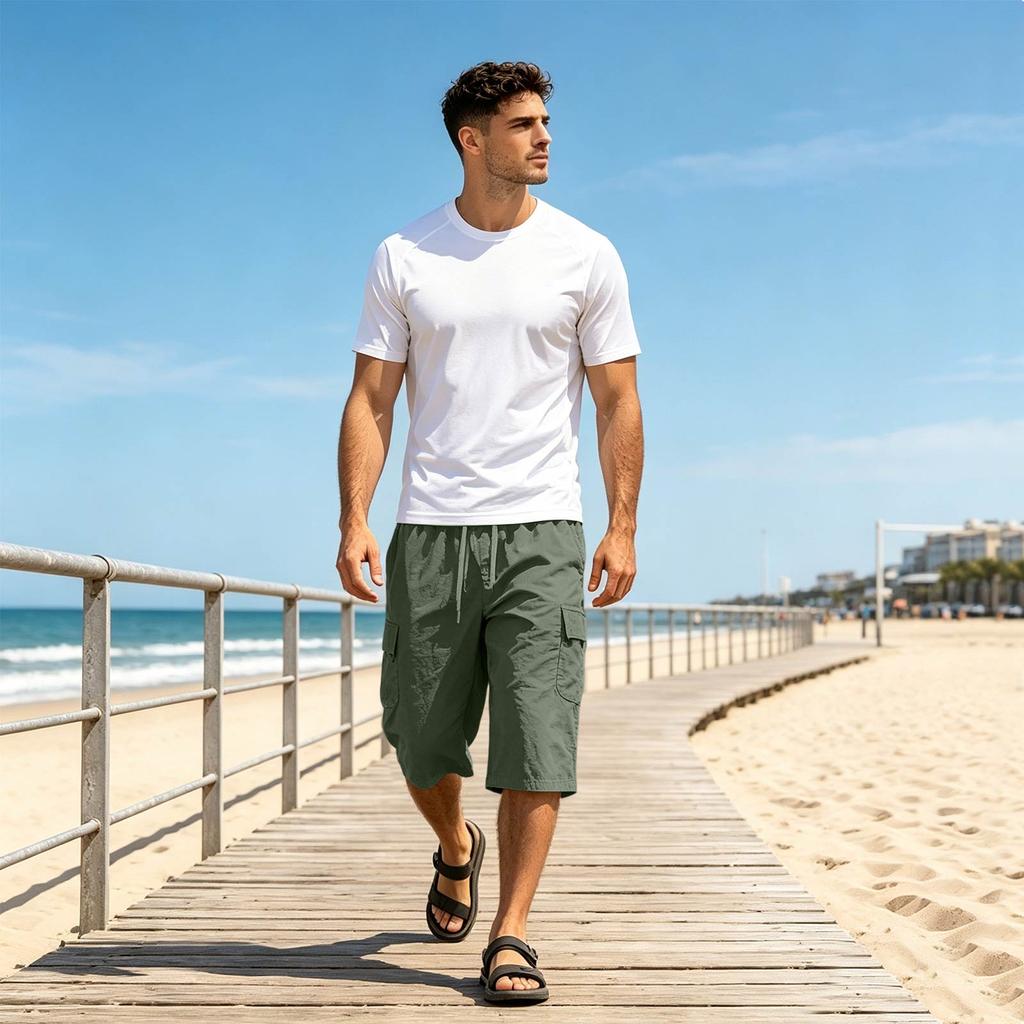 Men's Casual Cargo Shorts Lightweight Breathable Knee Length Summer Shorts with Multiple Pockets for Outdoor Activities and Everyday Wear