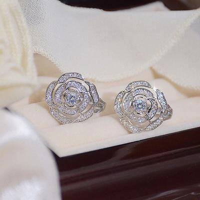 New Sparkling Flower Hoop Earrings for Lady Full Paved CZ Stone Silver Color/Gold Color Women Wedding Engagement Jewelry 2022