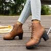 Women's Wide Width Chunky Heel Boots, Lace Up Ankle Booties Martin Style, European Thick Sole Winter Shoes for Women