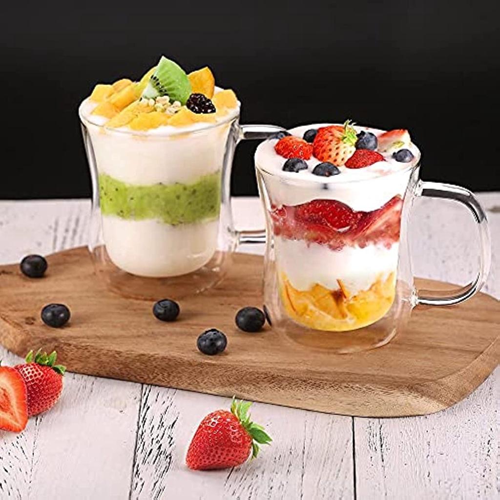 Bicchieri In Vetro Borosilicato A Doppia Parete Con Manico | Set Da 2, 350 Ml | Per Caffè, Tè, Latte, Gelato, Resistenti Al Calore