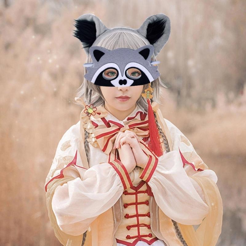 Raccoon Costume Set Ears Tail Mask Animal Fancy Costume Kit Accessories for Kids Girls Boys Halloween Cosplay Props
