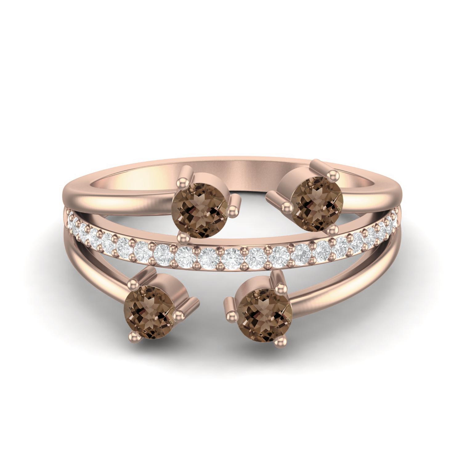 0.78 Ctw Round Smoky Quartz 925 Sterling Silver Rose Vermeil Four Stone Women Wedding Ring 10 ярко-розовый