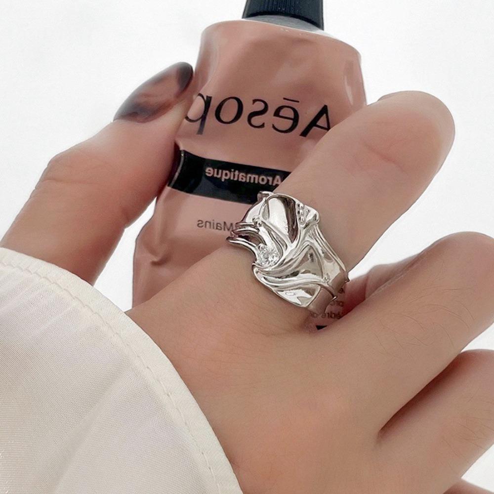 Brushed Plain Ring, Female Niche Light Luxury, High Sense, Irregular Index Finger Ring, Can't Lose Color, Ring Tide