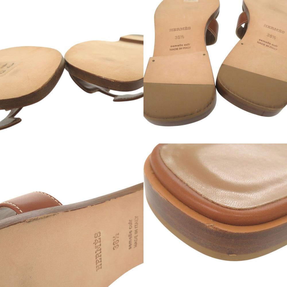 Used AUTHENTIC HERMES Oran Sandals Brown Leather