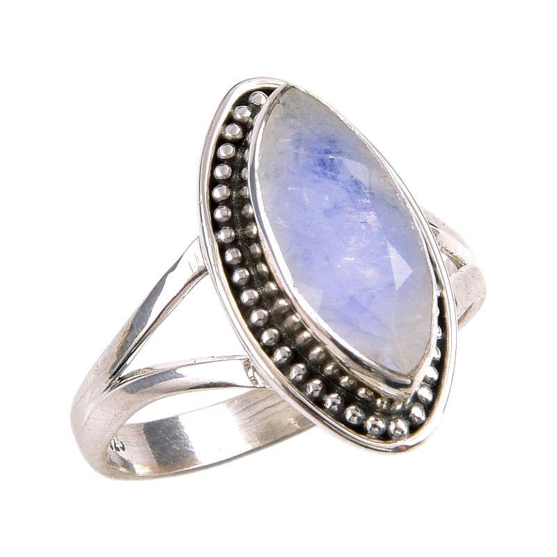 Natural Rainbow Moonstone Gemstone 925 Solid Silver Jewelry Ring Size 10 H5r53