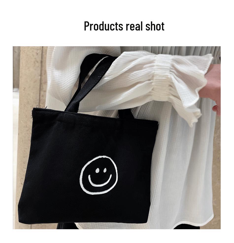 Минималистичная холщовая сумка-тоут с улыбающимся лицом - Портативная маленькая квадратная сумка для ланча для женщин 7172026 cm 683₽