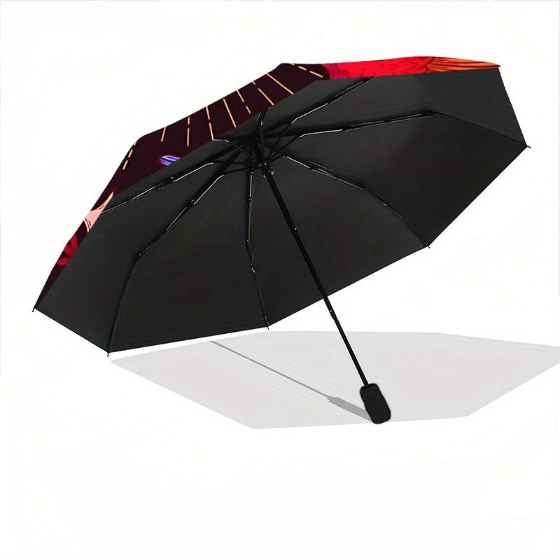 1pc Hummingbird Floral Automatic Open/close Folding Compact Umbrella, 8-Rib Sturdy Canopy, Lightweight Portable, Everyday Use, Gift, Outdoor Umbrella,