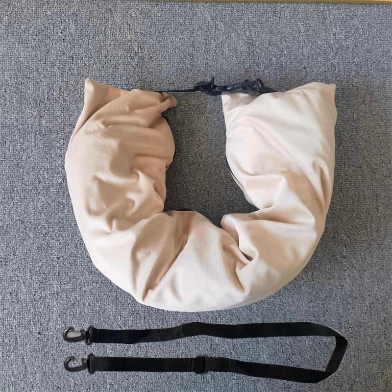 2 In 1 Fleece Folding Pillow Refillable Travel Bag Solid Color Soft U-shaped Storage Neck CushionTravel Accessories