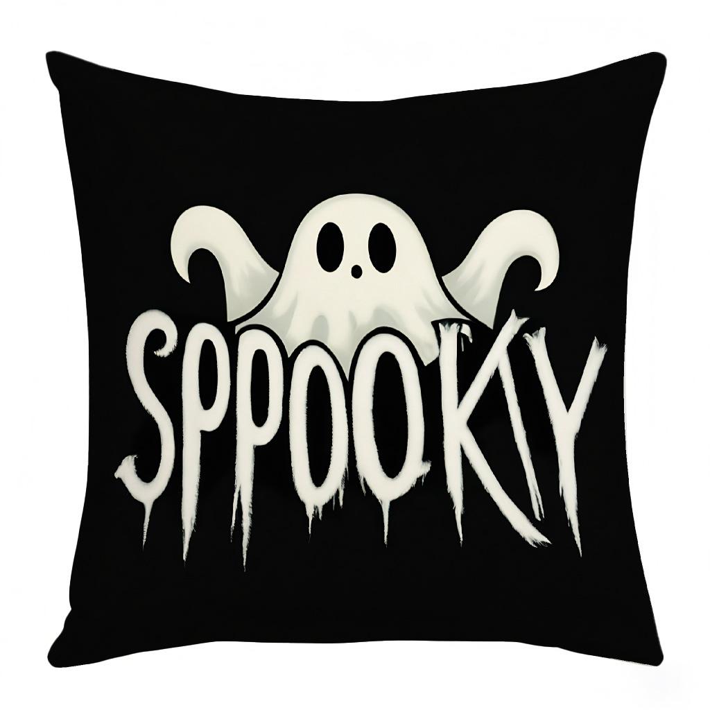 1pcs Classic Halloween Ghost Print Pillow Cover Scary Pumpkin Bat Pattern Decorative Cushion Case for Home Sofa Decoration