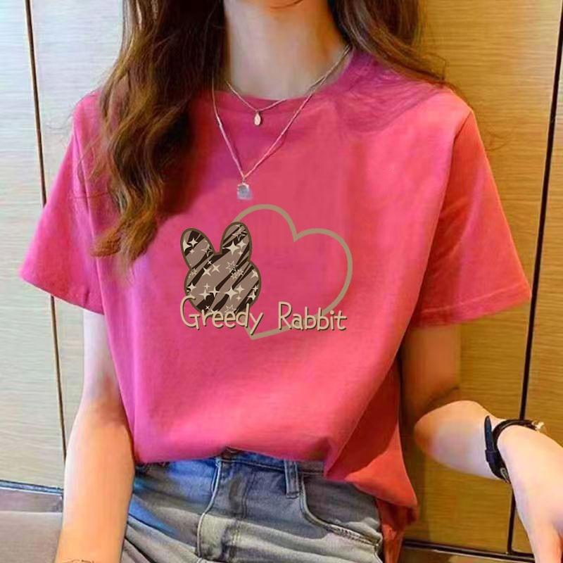 Women's T-shirt, women's round neck loose fashionable printed T-shirt, cartoon top for summer