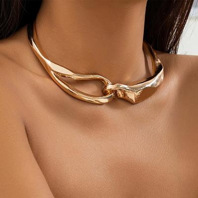 Punk Unregelmäßige Geometrische Dicke Torques Halskette für Damen Personalisierte Goldfarbe Heavy Metal Choker Bankett Party Schmuck Neu