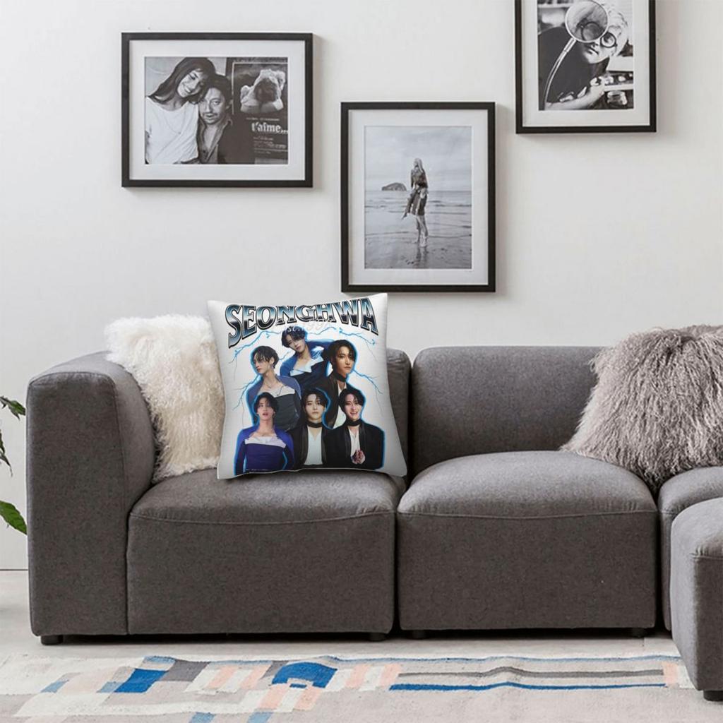 Seonghwa 90s Ateez Kpop Band Pillowcase Printed Polyester Cushion Cover Decoration Pillow Case Cover Home Square 45*45cm