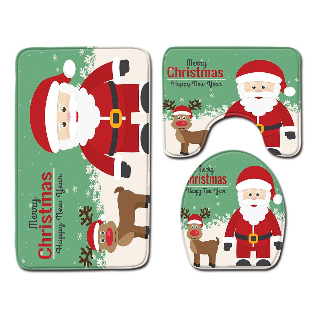 Christmas Bathroom Floor Mat Toilet Three-Piece Set