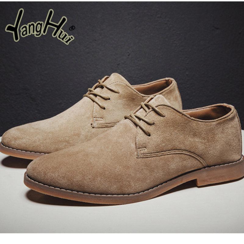 2024 Nové pánské společenské boty Semišový britský styl Ležérní obchodní Šněrovací Retro Khaki Pánské boty Velká velikost Módní Jaro Podzim