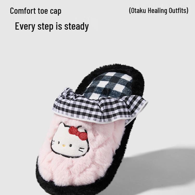 Cute Kitty Bow Slippers: Women's Non-Slip Comfortable Cotton Indoor Shoes for Autumn and Winter