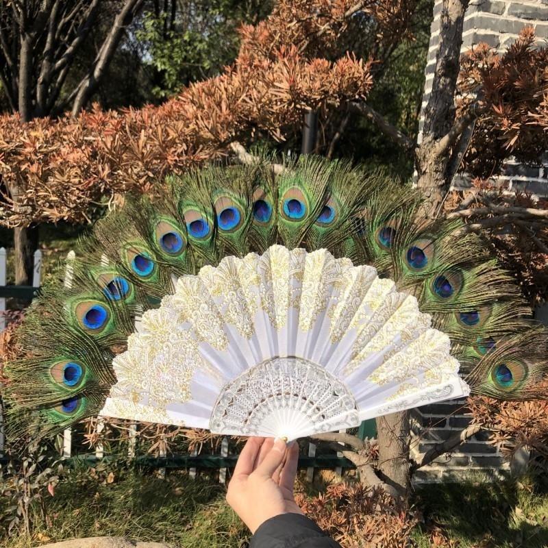Victorian Gothic Folding Fan with Peacock Feathers and Roses for Photo Props Lolita Fashion Wedding Decor Halloween Costume