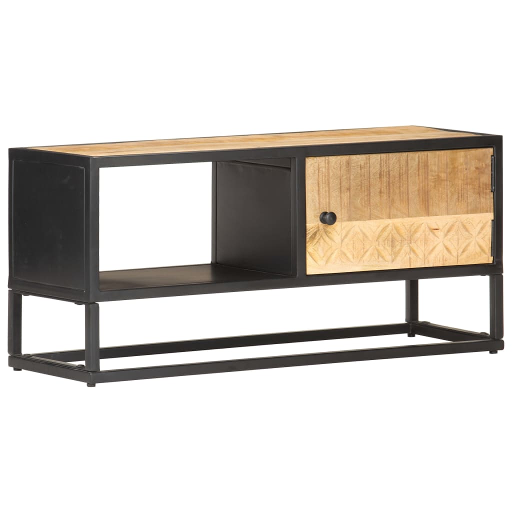 TV Stand with Carved Door 90 X 30 X 40 Cm Rough Mango Wood