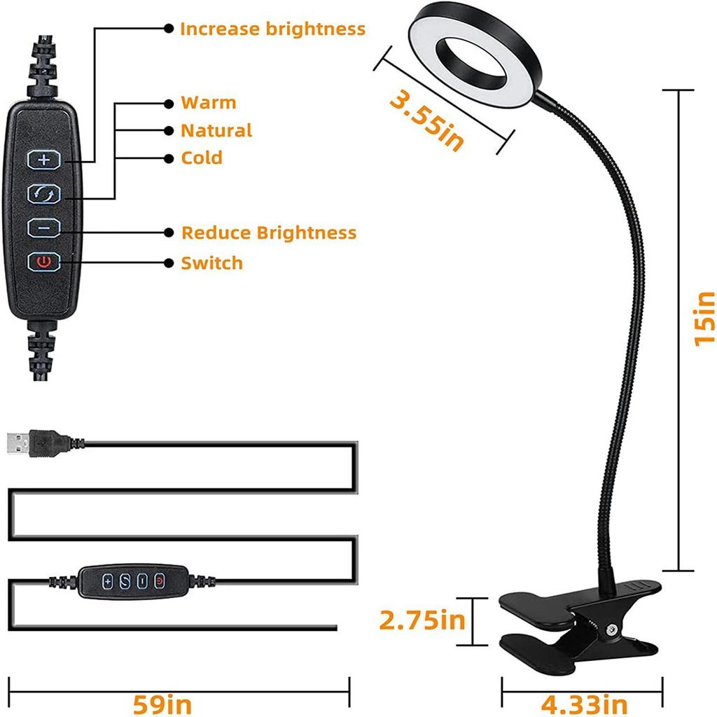 Creative USB Clip-On Table Lamp with Flexible Hose and 3-Color Dimming for Eye Protection and Reading