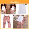 Comfortable Toddler Girls Kids Floral Tops Pants Trousers Headband 3pcs Outfits Set Clothes