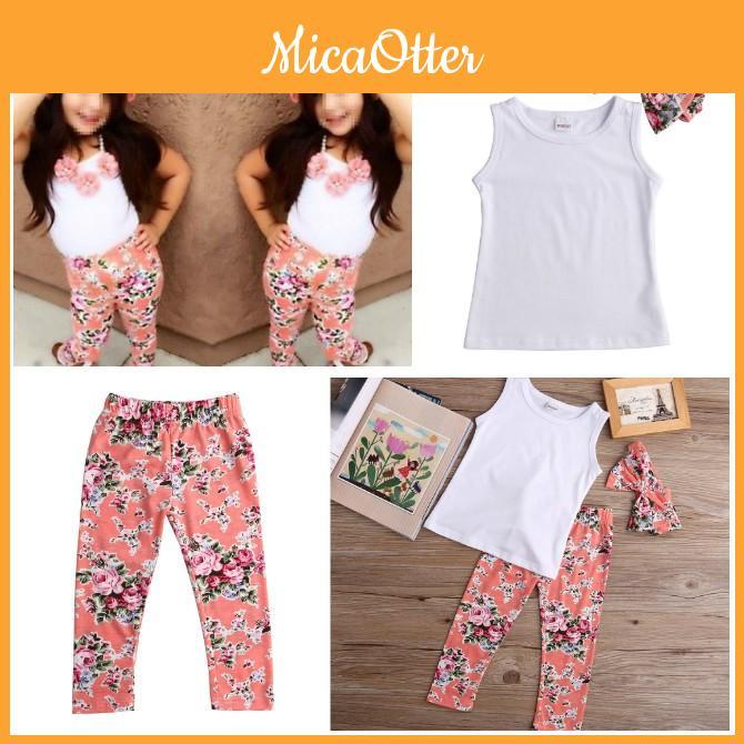 Comfortable Toddler Girls Kids Floral Tops Pants Trousers Headband 3pcs Outfits Set Clothes