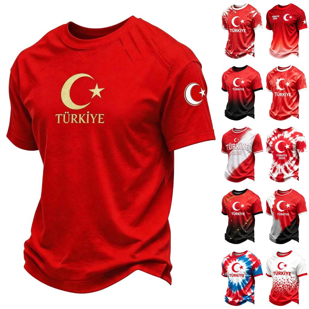 Men's Casual Crew Neck Short Sleeve Pullover T-Shirt Football Fan Top Turkey National Team Inspired Design Comfortable Fit