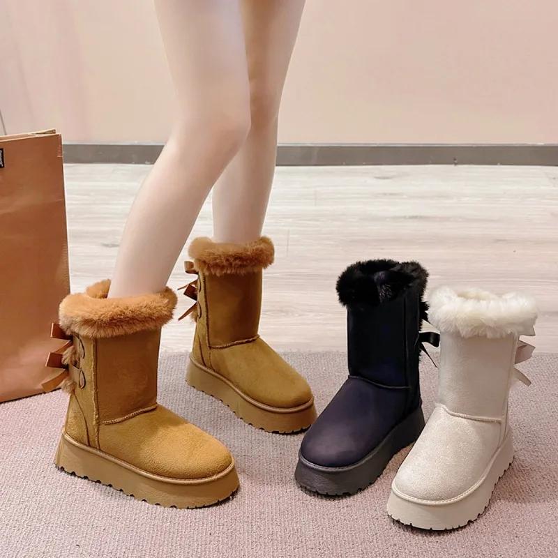 Women's Snow Boots  Winter New Fashion Plush Platform Shoes Outdoor Warm Boots Women Shoes Bota Camurca Cano Longo