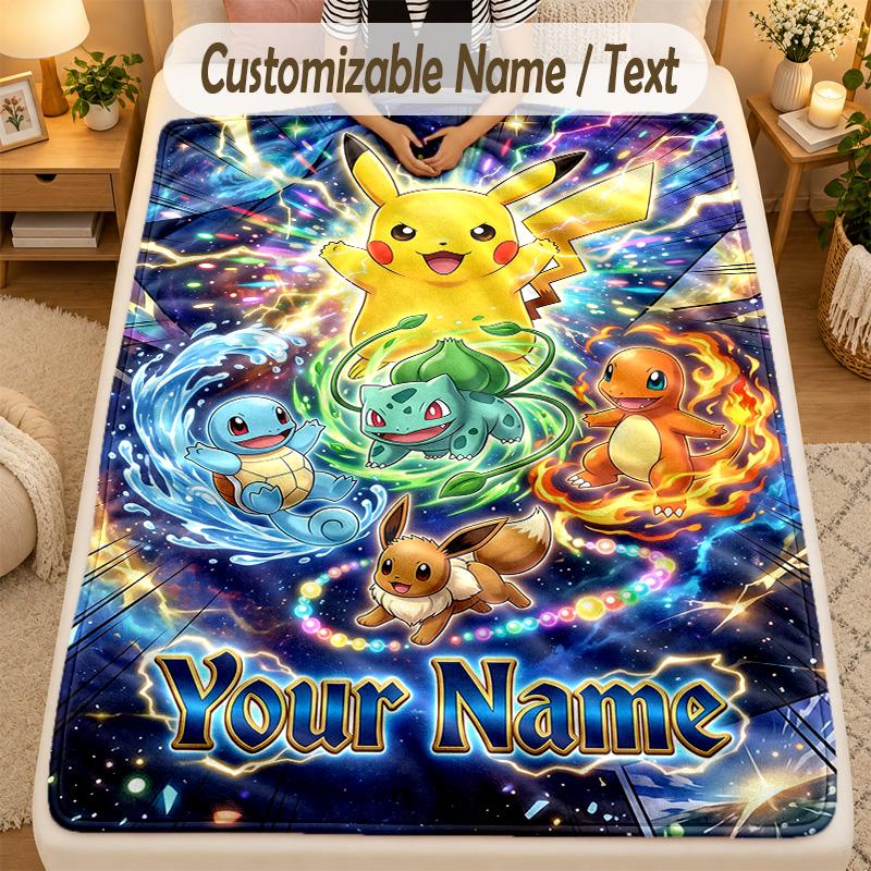 Flannel BlanketPokémon Custom Name Text Personalized Soft Warm Throw Blanket Home Decor Gift