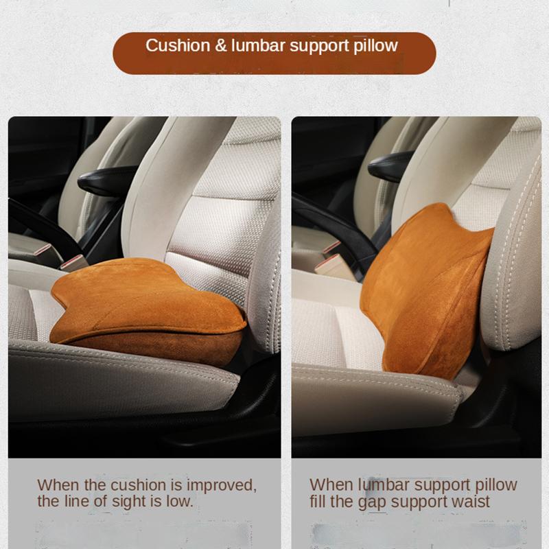 2-in-1 Car Seat Booster Universal Driver Memory Foam Lumbar Pillow Suede Seat Heightened Inclined Cushion Car