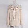 European & American V-neck Bowknot Sweater - Women's Casual Autumn/Winter Long Sleeve Loose Top