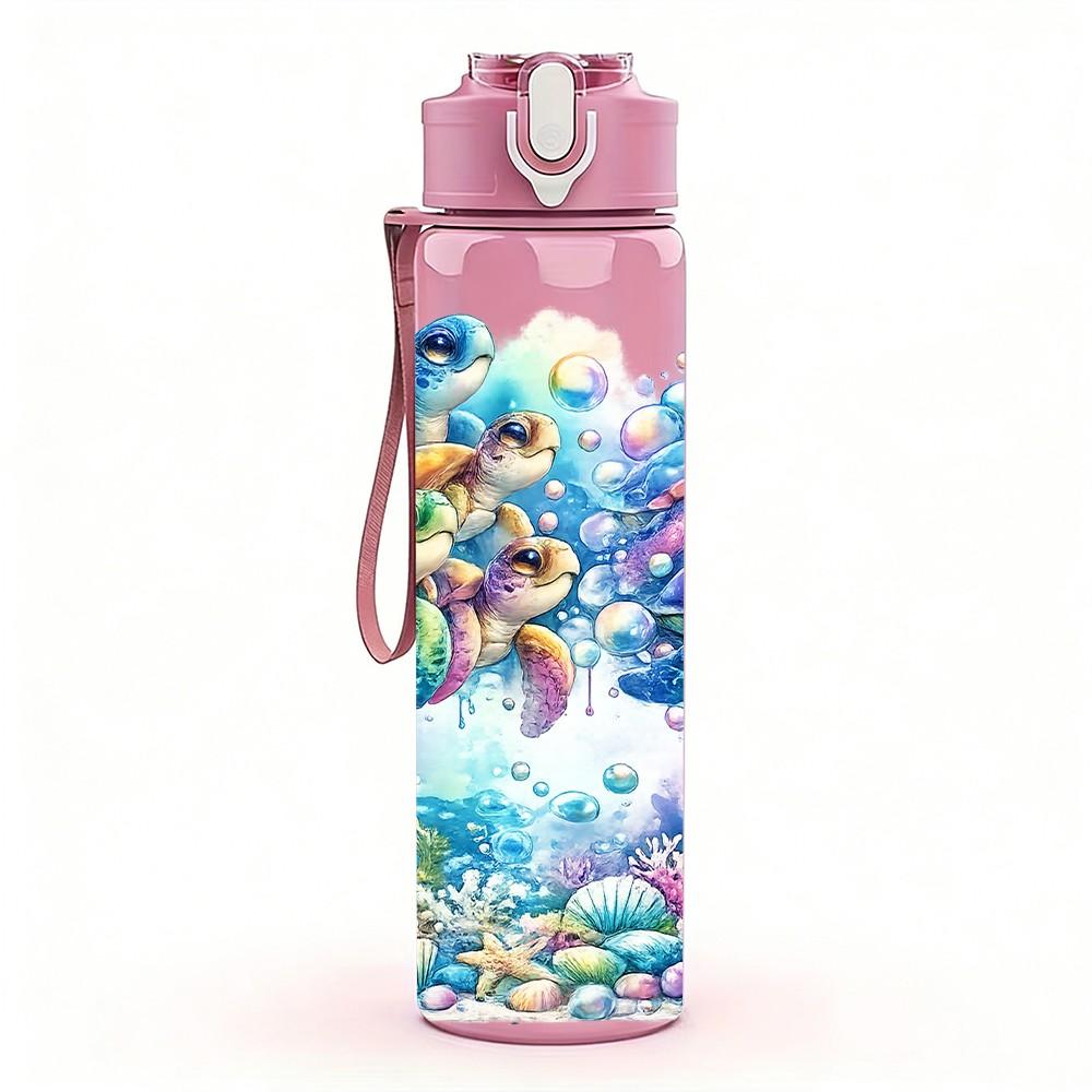 1PC Rainbow Girl Paint Splash Art Print 750ml Color Plastic Sports Water Bottle Leakproof Flip Straw Lid Suitable for Sports Office Home Use