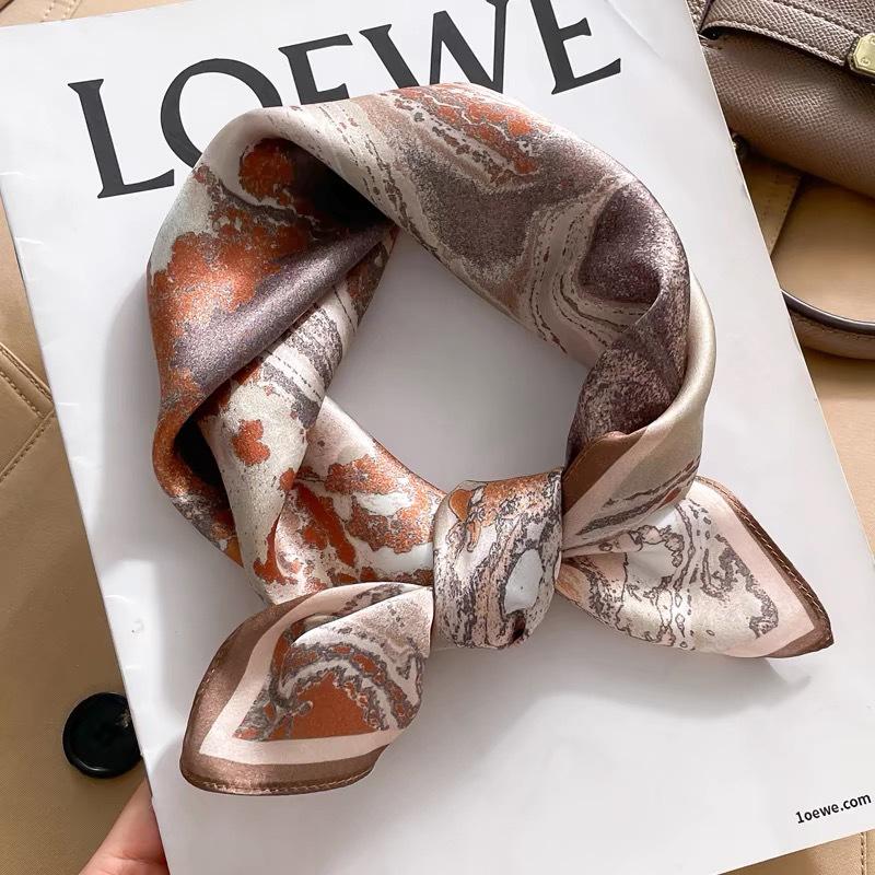 Dámský béžový hedvábný šátek - 53 cm Korejský styl Tištěný čtverec, 100% morušové hedvábí na jaro/léto