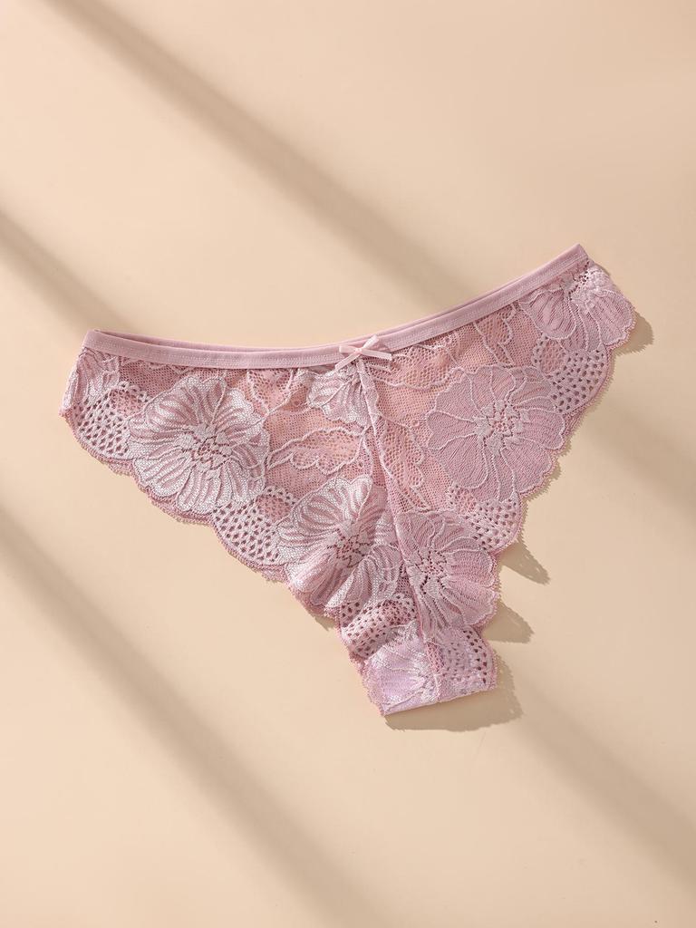 5PCS Women Floral Lace Panties Sexy Perspective Underwear Low Waist Solid Underpants Breathable Intimates Female Lingerie M-XL