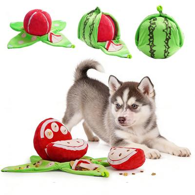 Educational Interactive Dog Toy Watermelon Plush Hide Seek Puzzle Toy with Squeaker Crinkle Sounds Small Medium Dogs IQ Training Chew Toy